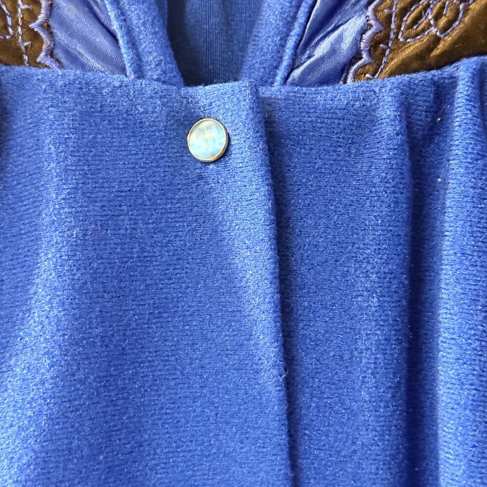 Vintage Cuddle Royal Blue House Dress Snap Front Embroidered Yoke Robe L - Picture 4 of 10
